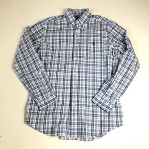 Polo Ralph Lauren Button Down Shirt L Classic Fit Blue Plaid LongSleeve Men B165